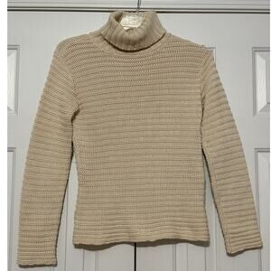 Harold's Cream Ribbed Knit Turtleneck Sweater, Size M